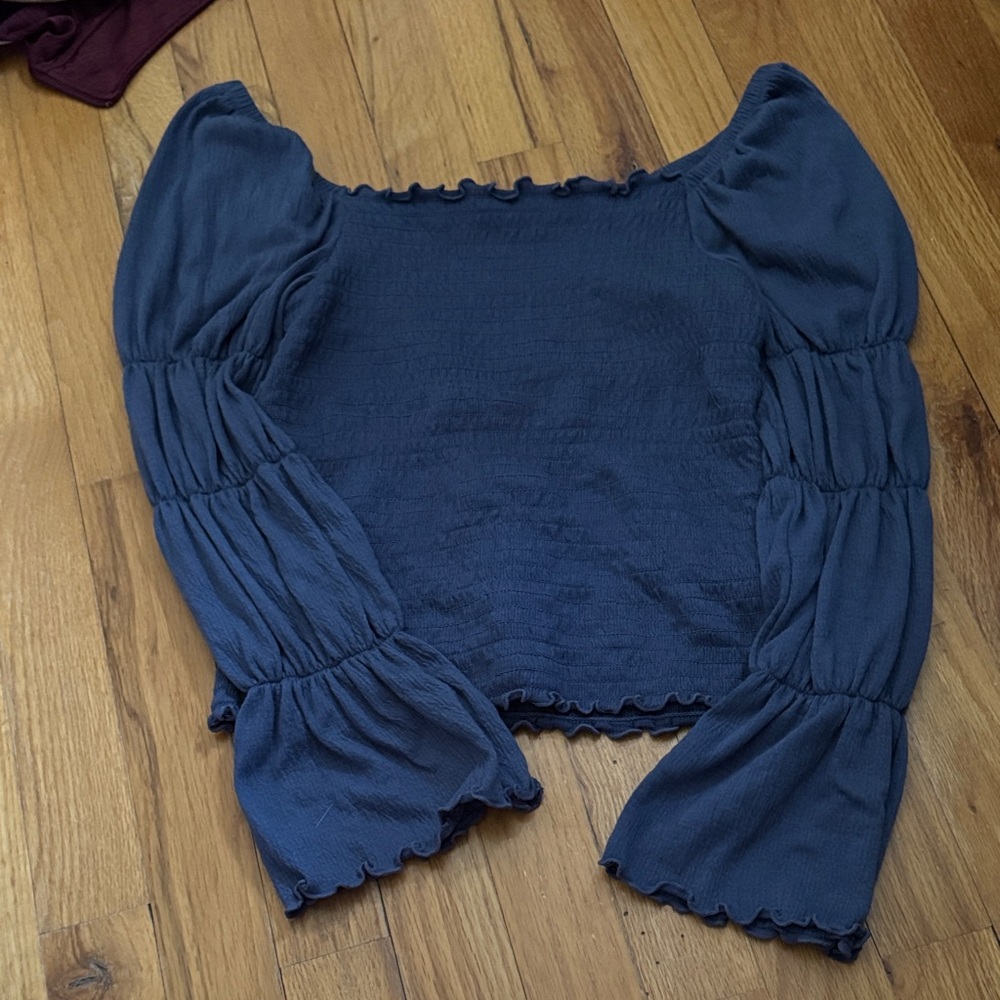 Blue smocked long sleeve